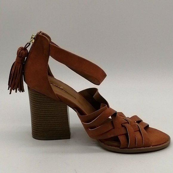 Qupid Women Block High Heel Ankle Strap Sandal Heel Zipper Cushion Brown Sz 8.5 - Picture 2 of 10